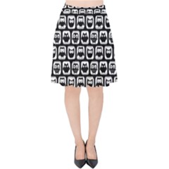 Black And White Owl Pattern Velvet High Waist Skirt by GardenOfOphir