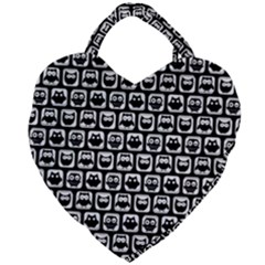 Black And White Owl Pattern Giant Heart Shaped Tote by GardenOfOphir