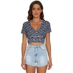 Black And White Owl Pattern V-neck Crop Top by GardenOfOphir