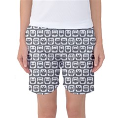 Gray And White Owl Pattern Women s Basketball Shorts by GardenOfOphir