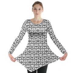 Gray And White Owl Pattern Long Sleeve Tunic  by GardenOfOphir