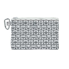 Gray And White Owl Pattern Canvas Cosmetic Bag (medium) by GardenOfOphir