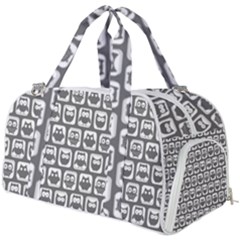 Gray And White Owl Pattern Burner Gym Duffel Bag by GardenOfOphir