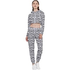 Gray And White Owl Pattern Cropped Zip Up Lounge Set by GardenOfOphir