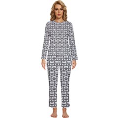 Gray And White Owl Pattern Womens  Long Sleeve Lightweight Pajamas Set by GardenOfOphir