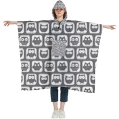 Gray And White Owl Pattern Women s Hooded Rain Ponchos