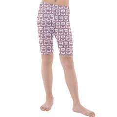 Light Pink And White Owl Pattern Kids  Mid Length Swim Shorts