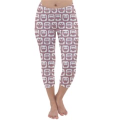 Light Pink And White Owl Pattern Capri Winter Leggings  by GardenOfOphir