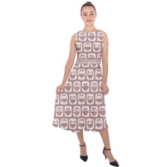 Light Pink And White Owl Pattern Midi Tie-back Chiffon Dress