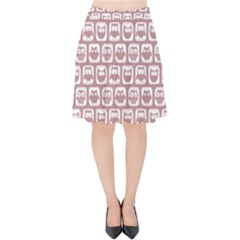 Light Pink And White Owl Pattern Velvet High Waist Skirt by GardenOfOphir