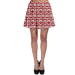 Red And White Owl Pattern Skater Skirt by GardenOfOphir