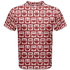 Red And White Owl Pattern Men s Cotton Tee