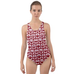 Red And White Owl Pattern Cut-out Back One Piece Swimsuit by GardenOfOphir