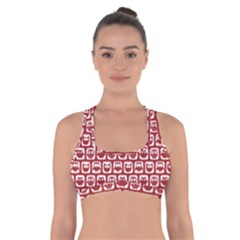 Red And White Owl Pattern Cross Back Sports Bra by GardenOfOphir