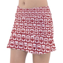 Red And White Owl Pattern Classic Tennis Skirt by GardenOfOphir