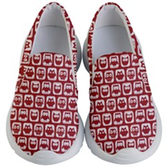 Red And White Owl Pattern Kids Lightweight Slip Ons by GardenOfOphir