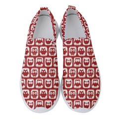 Red And White Owl Pattern Women s Slip On Sneakers by GardenOfOphir