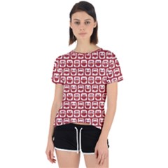 Red And White Owl Pattern Open Back Sport Tee by GardenOfOphir