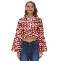 Red And White Owl Pattern Boho Long Bell Sleeve Top