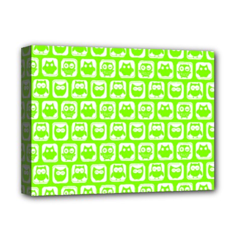 Lime Green And White Owl Pattern Deluxe Canvas 16  X 12  (stretched)  by GardenOfOphir