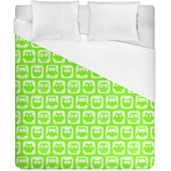 Lime Green And White Owl Pattern Duvet Cover (california King Size) by GardenOfOphir