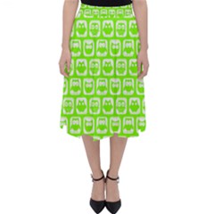 Lime Green And White Owl Pattern Classic Midi Skirt by GardenOfOphir