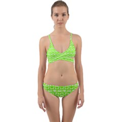 Lime Green And White Owl Pattern Wrap Around Bikini Set by GardenOfOphir