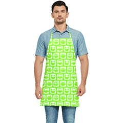 Lime Green And White Owl Pattern Kitchen Apron by GardenOfOphir