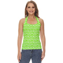 Lime Green And White Owl Pattern Basic Halter Top by GardenOfOphir