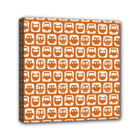 Orange And White Owl Pattern Mini Canvas 6  X 6  (stretched) by GardenOfOphir