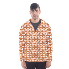 Orange And White Owl Pattern Men s Hooded Windbreaker by GardenOfOphir