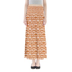 Orange And White Owl Pattern Full Length Maxi Skirt by GardenOfOphir