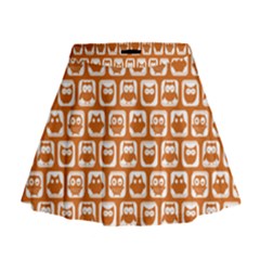 Orange And White Owl Pattern Mini Flare Skirt by GardenOfOphir