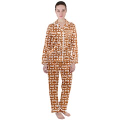 Orange And White Owl Pattern Women s Long Sleeve Satin Pajamas Set	 by GardenOfOphir