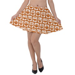 Orange And White Owl Pattern Velvet Skater Skirt by GardenOfOphir