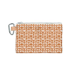 Orange And White Owl Pattern Canvas Cosmetic Bag (small) by GardenOfOphir