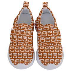 Orange And White Owl Pattern Kids  Velcro No Lace Shoes by GardenOfOphir