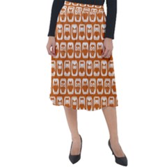 Orange And White Owl Pattern Classic Velour Midi Skirt  by GardenOfOphir