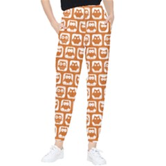 Orange And White Owl Pattern Women s Tapered Pants by GardenOfOphir