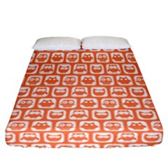 Coral And White Owl Pattern Fitted Sheet (california King Size) by GardenOfOphir