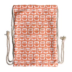 Coral And White Owl Pattern Drawstring Bag (large) by GardenOfOphir