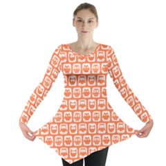 Coral And White Owl Pattern Long Sleeve Tunic  by GardenOfOphir