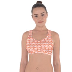 Coral And White Owl Pattern Cross String Back Sports Bra by GardenOfOphir