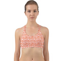 Coral And White Owl Pattern Back Web Sports Bra by GardenOfOphir