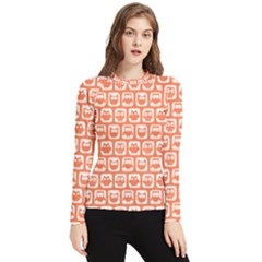 Coral And White Owl Pattern Women s Long Sleeve Rash Guard by GardenOfOphir