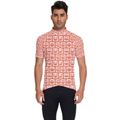 Coral And White Owl Pattern Men s Short Sleeve Cycling Jersey by GardenOfOphir