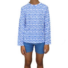 Blue And White Owl Pattern Kids  Long Sleeve Swimwear by GardenOfOphir