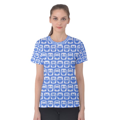 Blue And White Owl Pattern Women s Cotton Tee by GardenOfOphir