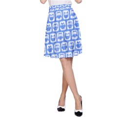 Blue And White Owl Pattern A-line Skirt by GardenOfOphir