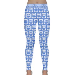 Blue And White Owl Pattern Classic Yoga Leggings by GardenOfOphir